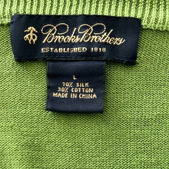 Brooks Brothers Sweater Green Silk Cotton V Neck Long Sleeve Men’s L Office - Picture 2 of 9
